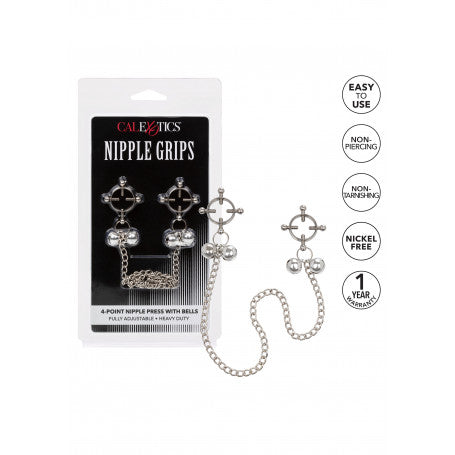 Pinze strizza capezzoli morsetti con catena 4-Point Nipple Press W Bells