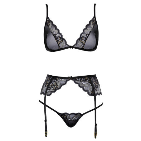 Completo intimo set reggiseno perizoma reggicalze nero